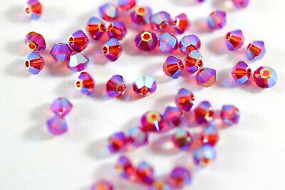 Swarovski 5328 SCARLET 2X AB  Faceted Xilion Bicones 3mm (24)