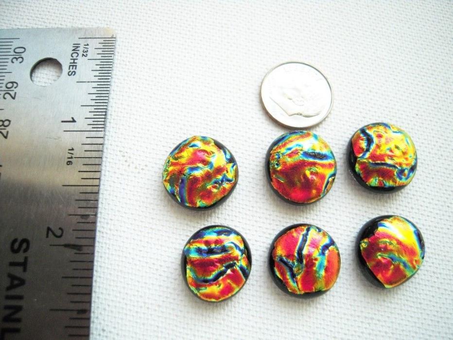 Handcrafted Lot Of 6  pcs round DICHROIC FUSED GLASS CABOCHONS