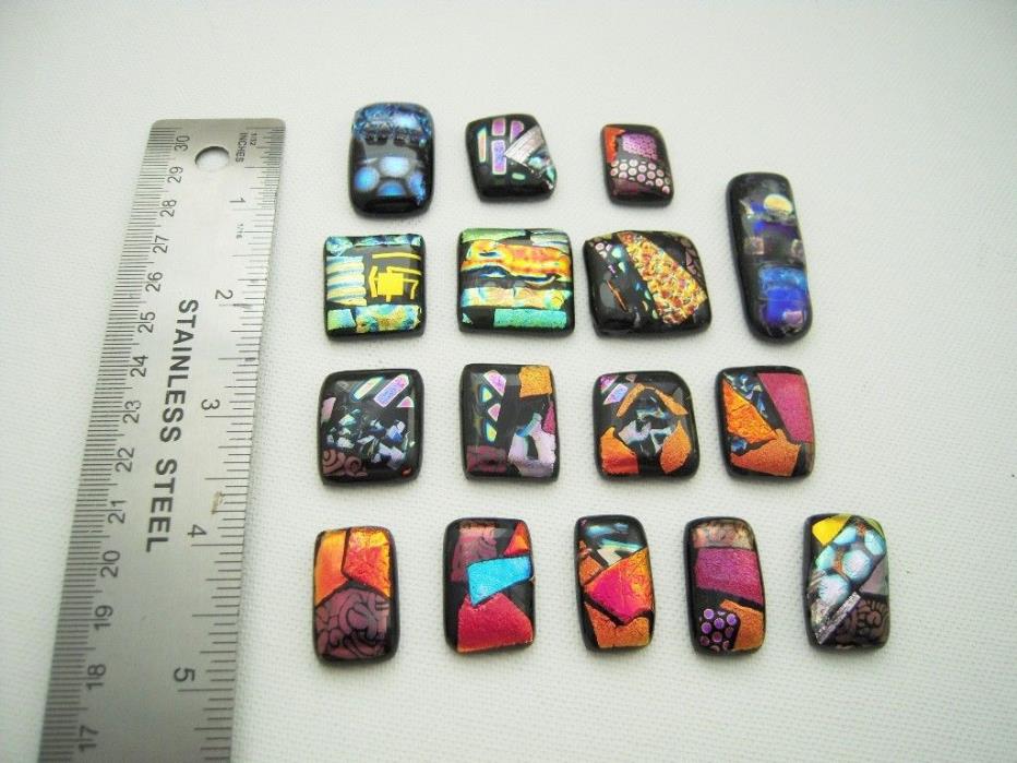 Handcrafted Lot Of 16  pcs square DICHROIC FUSED GLASS CABOCHONS