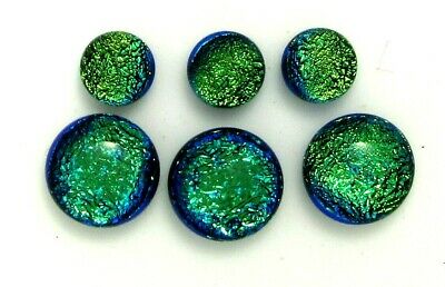 6.5mm-10mm round group: (6) six Simple Process Dichroic Glass Cabs RELEI