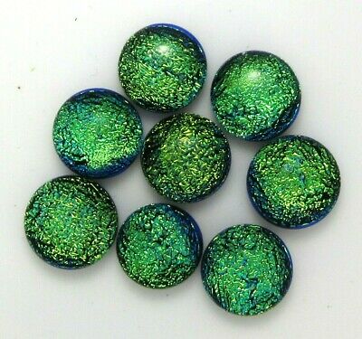 9.5mm-10mm round group: (8) eight Simple Process Dichroic Glass Cabs RELEI