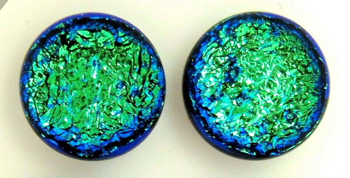 6.5mm - 7mm Pair  Dichroic Cabochons (2 flat back no hole beads) RELEI