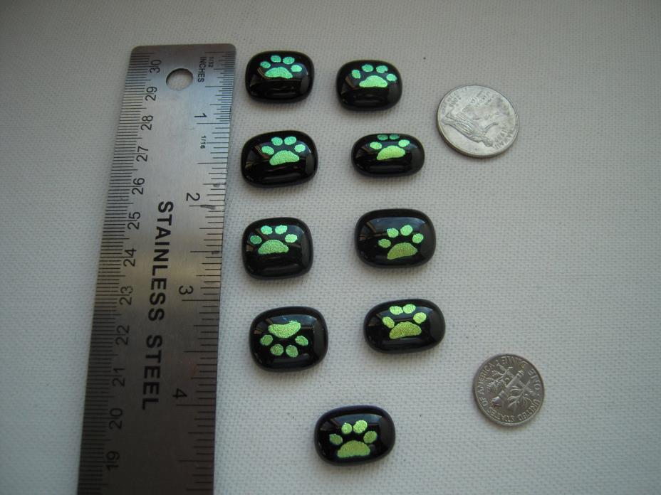 Lot Of 9 pcs DICHROIC FUSED GLASS CABOCHONS PAW PRINTS