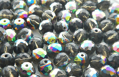 600 CZECH GLASS FIRE POLISHED 10mm BEADS- Jewelry Making - BLACK DIAM. VITRAIL