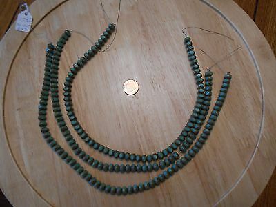 3 strand 6X9 mm Turquoise Tri-Cut Round Beads 16