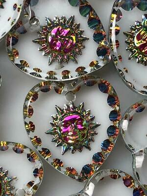 12 Vintage Iridescent SUN German Crystal Intaglio Glass Pendant Bead Charms