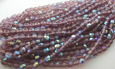 1200 Pcs Wholesale 4mm Czech Glass Fire Polished Loose Beads - MED. AMETHYST AB