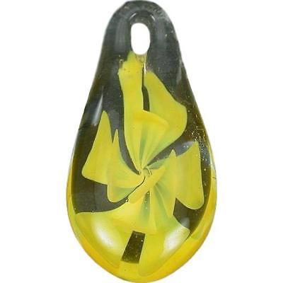 Yellow Lampwork Glass Pendant Bead Teardrop Flower