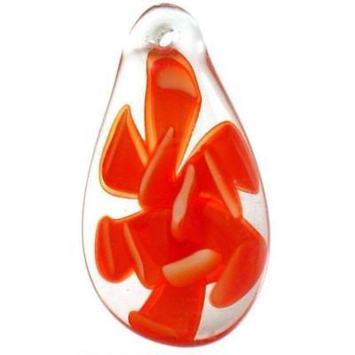 Red Lampwork Glass Pendant Bead Teardrop Flower