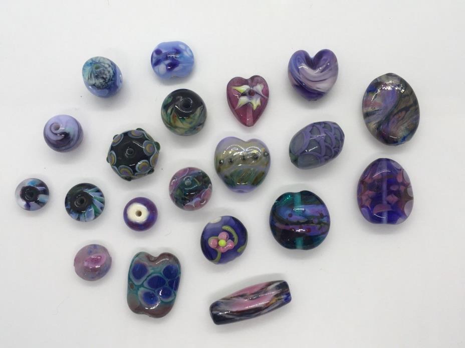Large Lot Handmade Artisan Art Glass Lampwork Beads Variety of Shapes & Sizes