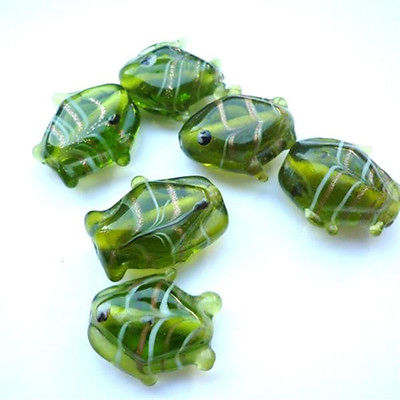 Green Glass Lampwork Striped Fish Beads (10)