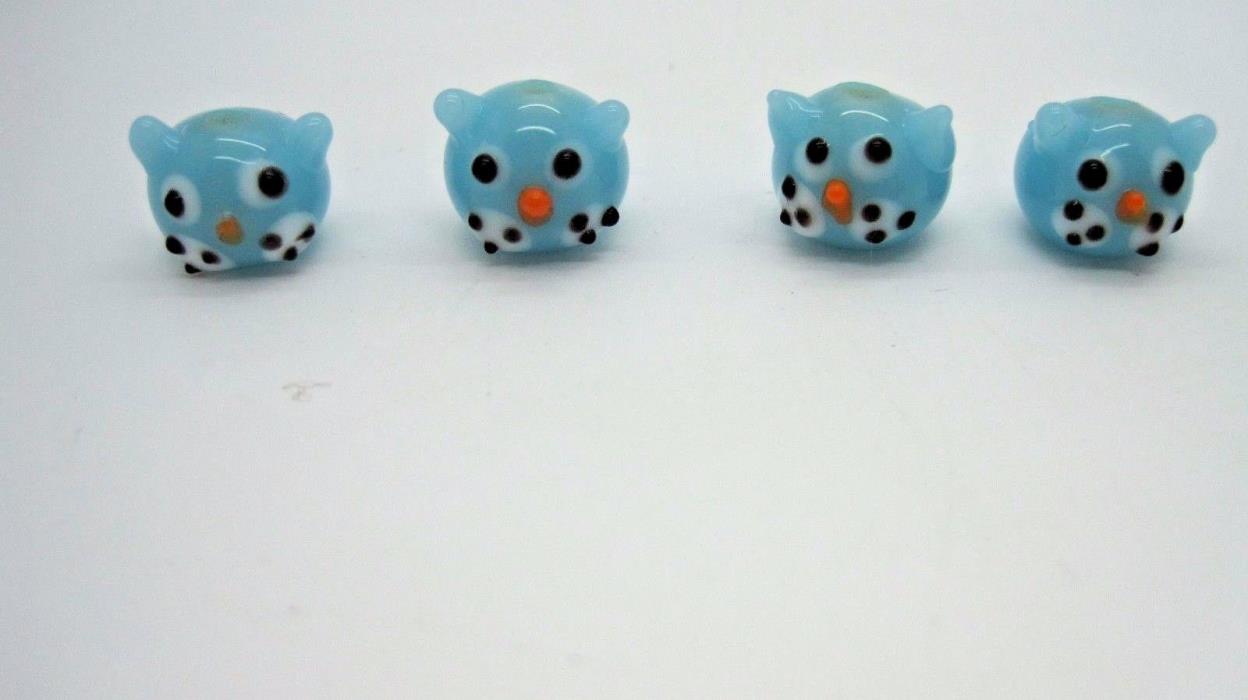 Light Blue 13mm Round Kitty Cat Head Unique Lampwork Glass Beads 4pc