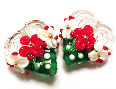 Handmade Lampwork Glass Valentine Heart Beads ( Set of two )