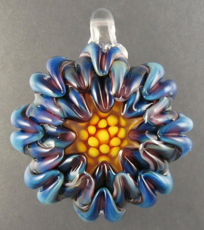 LAVENDER BLUE BLOOM Handmade Lampwork Glass Focal Pendant Leah Nietz SRA N39