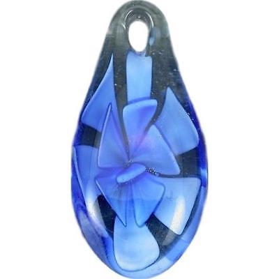 Blue Lampwork Glass Pendant Bead Teardrop Flower