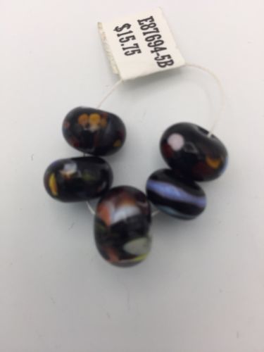 New Set of 5 Artist Made Lampwork Beads, Blacks - Retail $15.75 - Closed Bead Sh