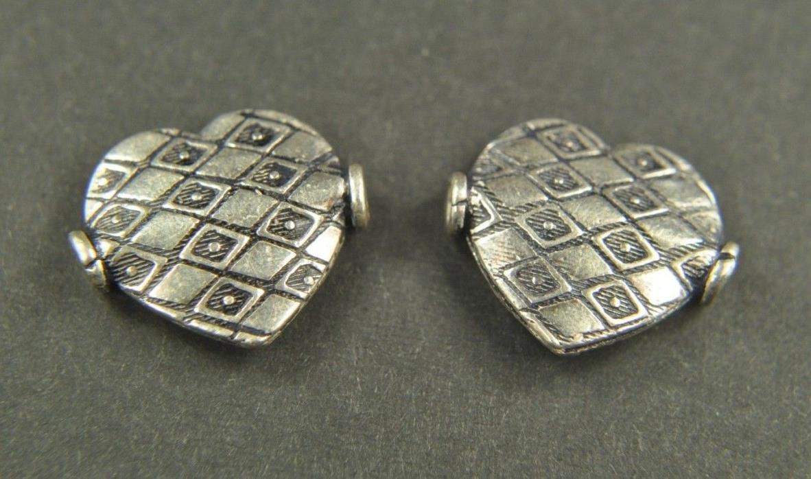 2 Sterling Silver Side Drilled 14x16mm Heart Beads Pendant Charm Bead Earrings