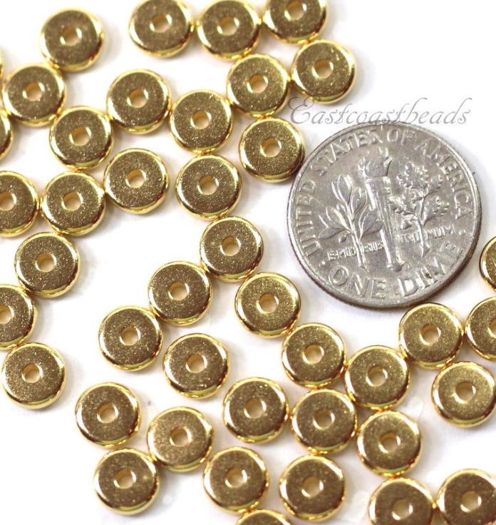 TierraCast 4 mm. Heishi Disk Beads, Shiny Gold Lead Free Pewter, 4025