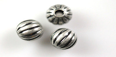 10 Antique Silver / Gunmetal Melon Round Beads 10MM
