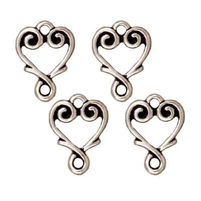 Antq Silver Plated Vine Heart Connector Links 13mm (4)
