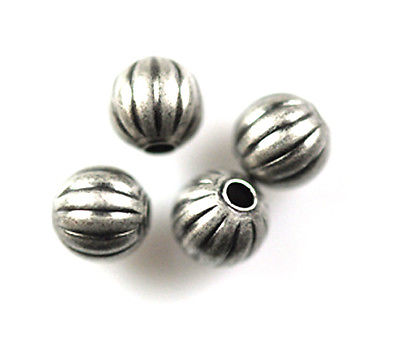 25 Antique Silver / Gunmetal Melon Round Beads 8MM