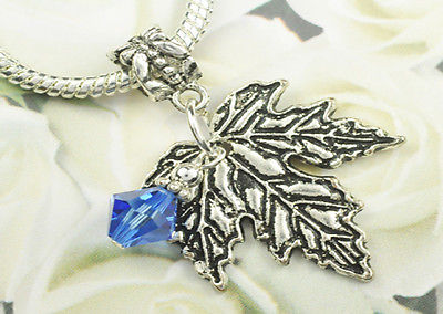 Sapphire Crystal Maple Leaf Charm  made with Swarovski Elements Europen Style