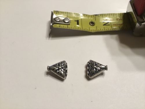 Sterling silver, antiqued, puffed ,triangle shaped bead with 3+1 holes,PAIR