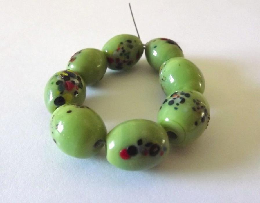 Green Speckled Oval Glass Beads