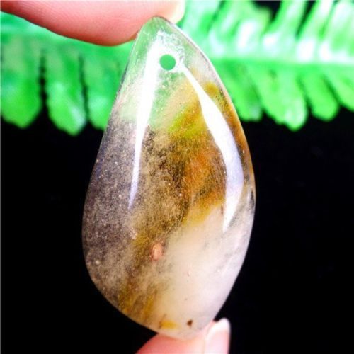 Clear & Brown Volcano Cherry Quartz Leaf Shape Pendant Bead 44x23x6mm