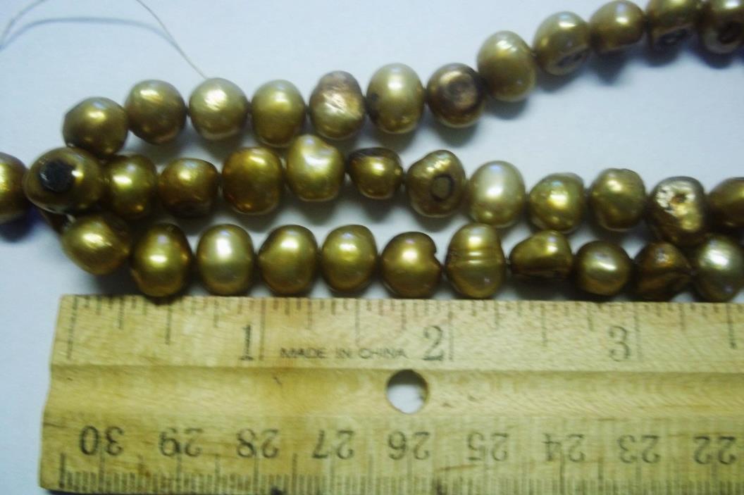 Beads Pearls Cultured Gold Semi Round Flat Back 16in Strand Jewelry Supples