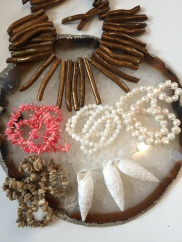 Beads Bamboo Coral,  Freshwater Pearls, Shell , Natural - 6 St