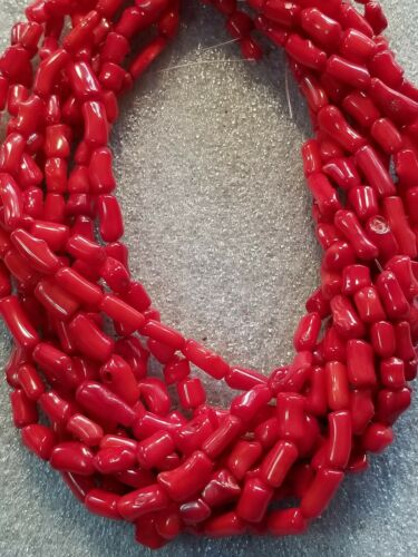 Natural Red Branch Coral 5mm- 12mm Tube Beads 16