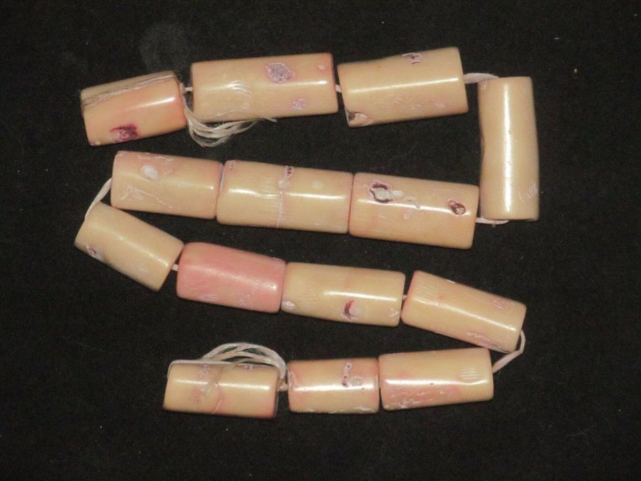 VINTAGE SALMON/PINK Coral Beads Large Chunky on Natural Fiber Cord 195 Grams