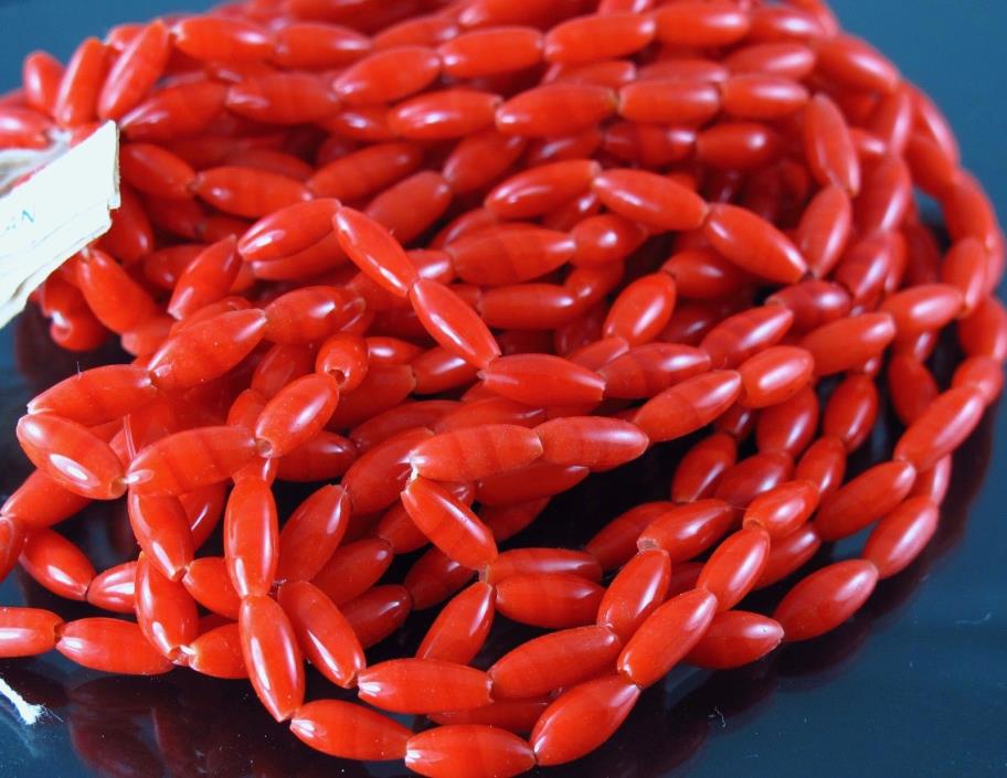 one strand vintage Japan glass red rice oval FREE SHIP