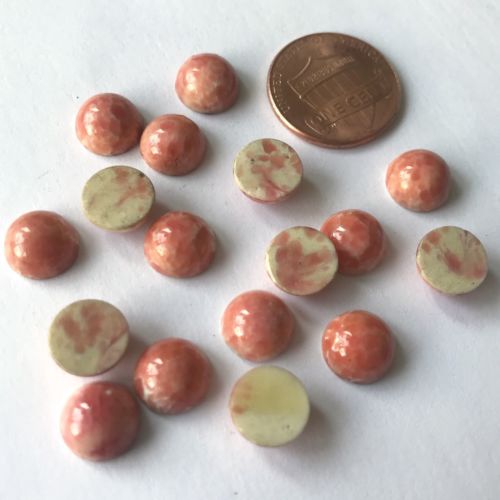 8 Vintage Coral Matrix Cabochons 9mm Round Speckled Pink Glass Smooth Cab