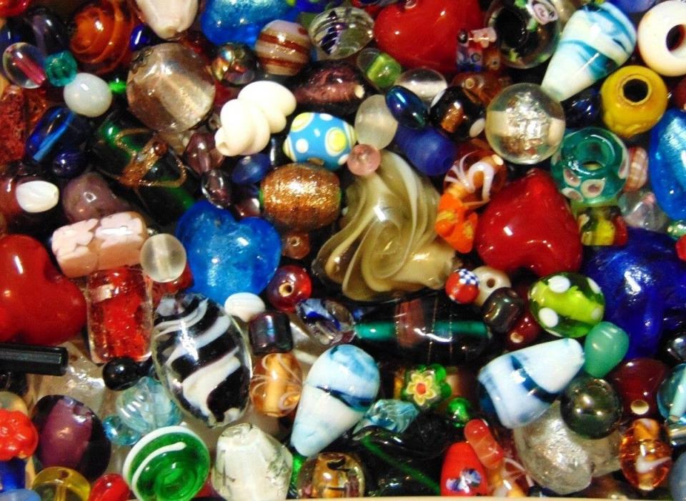 1.8 + lbs Pounds Vintage Art Glass Beads Lot Venetian Murano Foil Fancy Lampwork