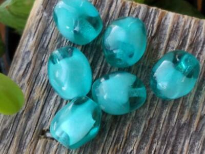Vtg 11mm Translucent Teal Blue Givre Glass Beads Bohemian German NOS DIY Jewelry