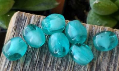 Vtg 9mm Translucent Teal Blue Givre Glass Beads Bohemian German NOS DIY Jewelry
