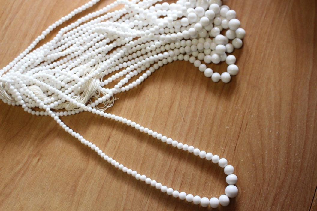 LOT OF 11 STRANDS HANK GRADUATED WHITE MILK GLASS BEADS NECKLACE OCCUPIED JAPAN