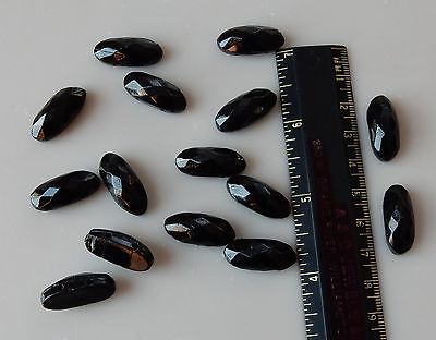 Vintage Black Oval Faceted Nail Heads Flat 22 x 10 mm Glass Beads 2 Holes