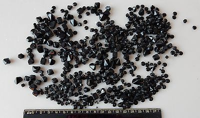 Vintage Black Glass Diamond Shapes Rondelles Spacers Beads Large Lot