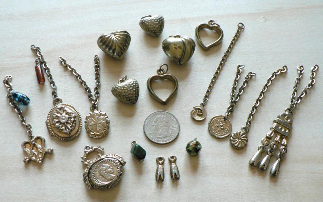 Vintage Metal Hearts Dangles Charms Beads Components