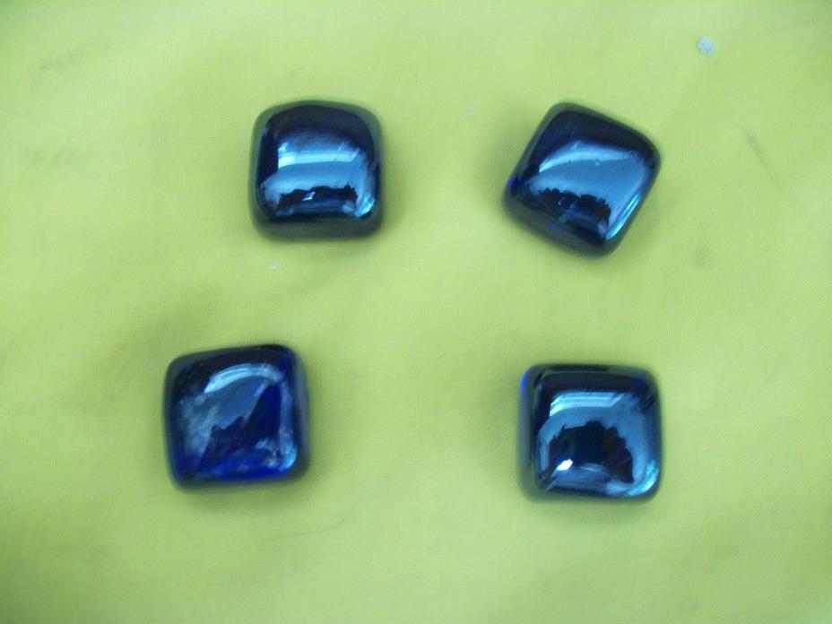 4X  Vintage Blue Cobalt Glass Square Stones  - MINT