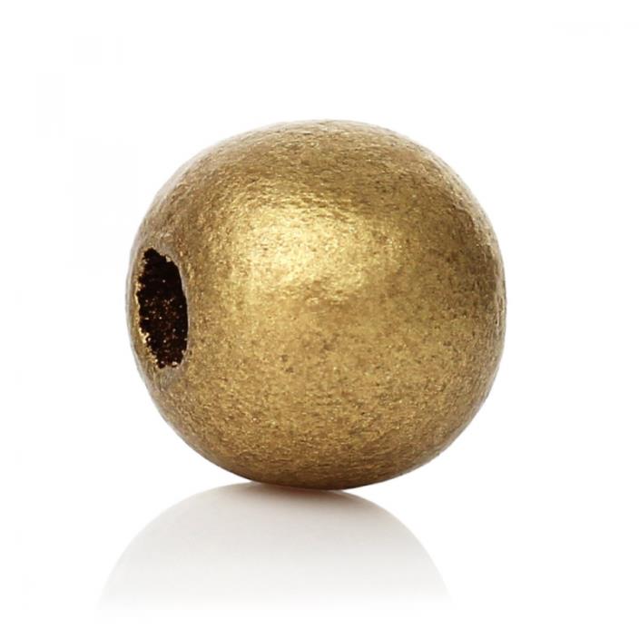 500 Metallic Gold Wood Beads Bulk 10mm Round Bead with 3.5mm Large Hole