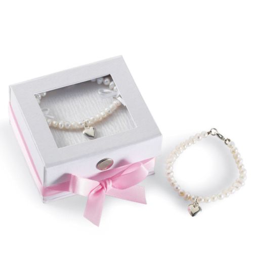 New Mud Pie Infant Girls Fresh Water Pearl Sterling Silver Heart Bracelet