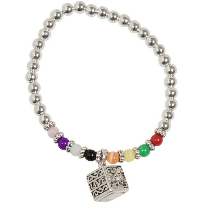 NEW Girls Colorful Beaded Charm Bracelet Live Laugh Love Silver Tone Kids