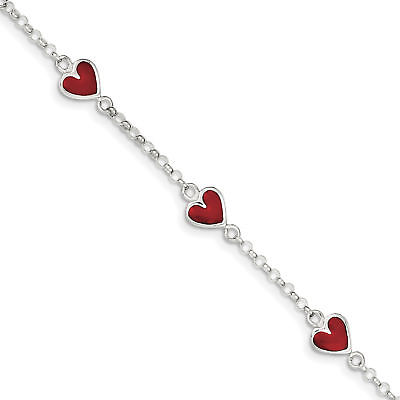 Sterling Silver Enamel Red Heart Child's Bracelet