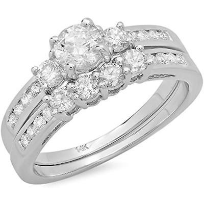 1.15 Carat (ctw) 14k White Gold Round Diamond Ladies Bridal Ring Engagement With