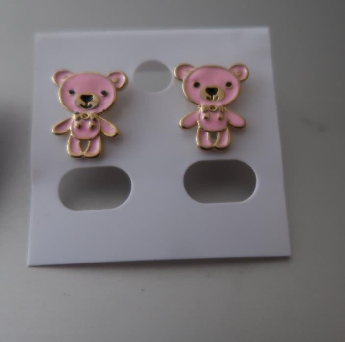Teddy bear stud earring - pink