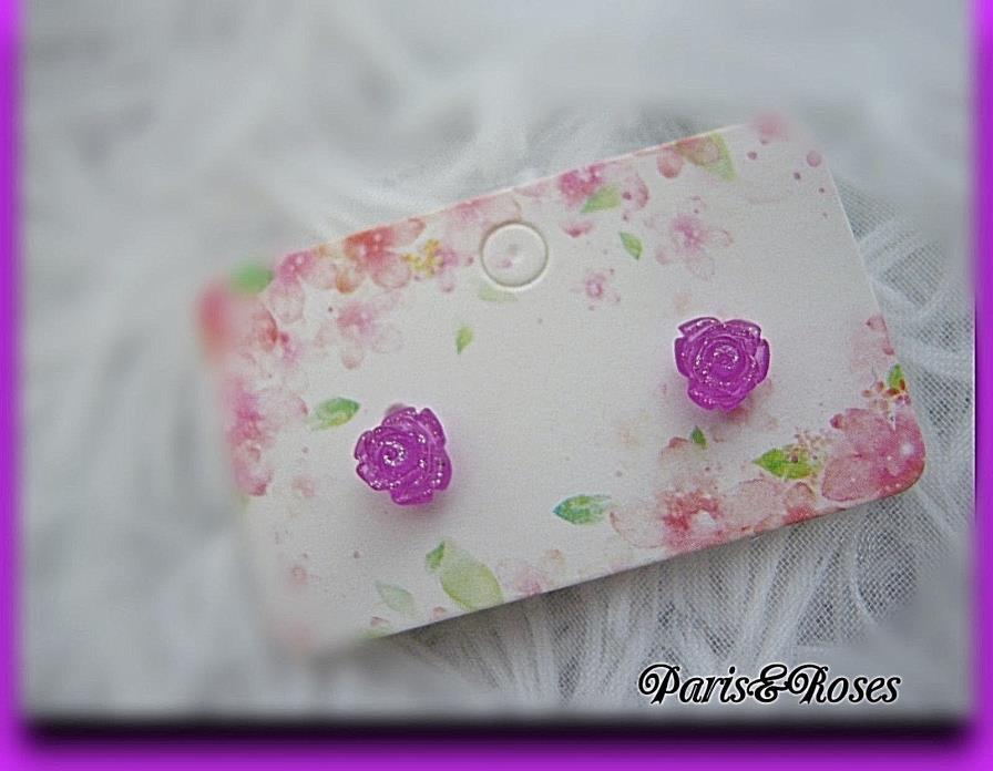 Rose Earrings studs MINIATURE Flowers GLITTERED VIOLET PURPLE Tiny post Children